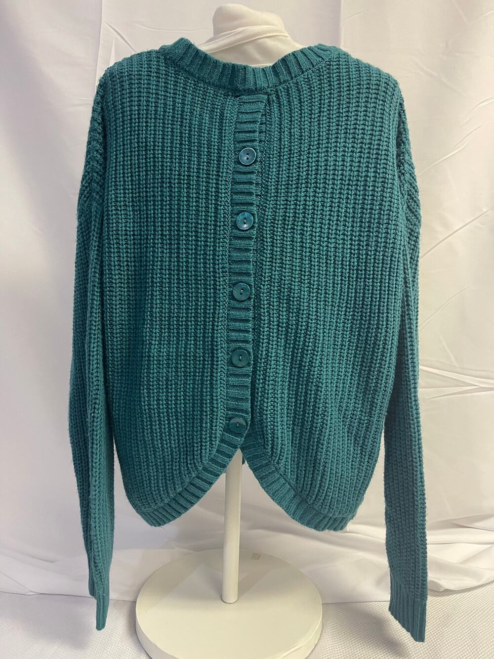 VENUS Teal Chunky Knit Back Button Sweater XL